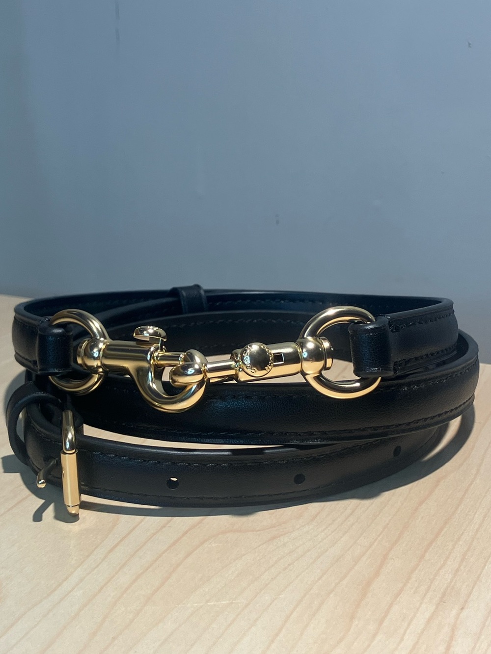 Coach Black Leather Crossbody Strap with Gold-Tone Horsebit Accent